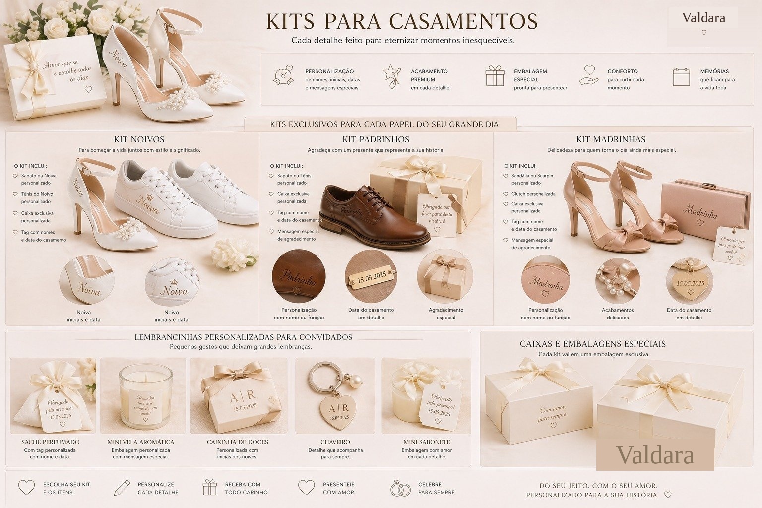 Kits para Casamentos Valdara - Kit Noivos, Kit Padrinhos, Kit Madrinhas